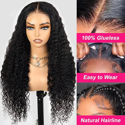 18 Inch Human Hair Water Wave Glueless Wig, Pre-Plucked Pre-Cut HD Lace Front, 180% Density, Ready-to-Wear Natural Look Wig for Black Women